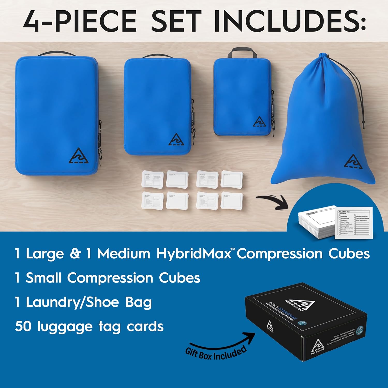 4-Piece Luxury Compression Packing Cubes & Bags for Travel – Maximize Space in Luggage with HybridMax Double-Capacity Design, 50 Luggage Tags, Patented Suitcase Organizer Bags, Lifetime Satisfaction - Image 2