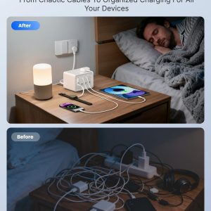 Gitryin 12-in-1 Desktop Charging Station with 4 Retractable Wall Chargers, 40W USB-C Power Strip with 4 AC, 4 USB C, 4 Type-C 33.5in Cables, Extension Cord with 1020J Surge Protection for Home Office