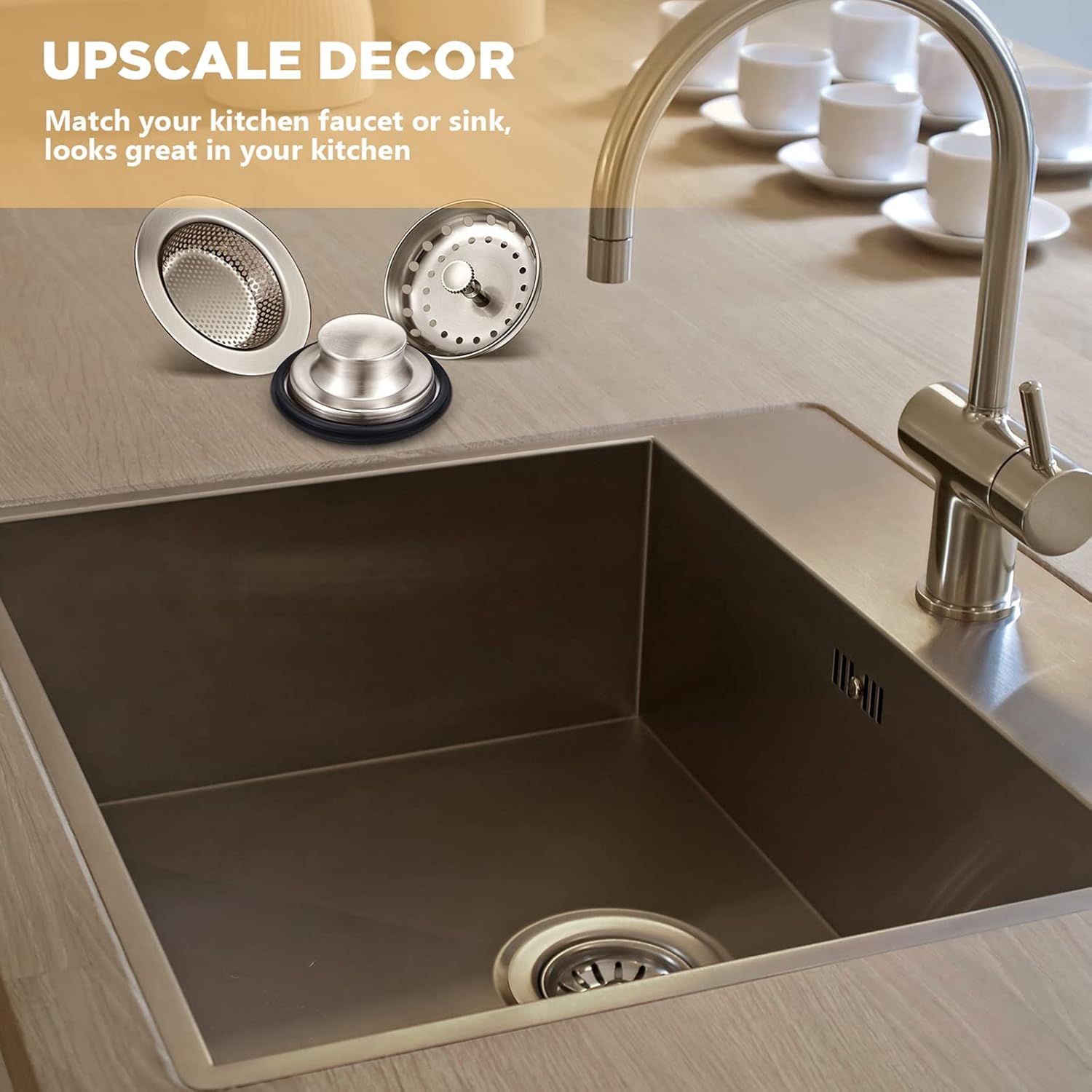 Mudder 3 Pcs Kitchen Sink Drain Strainer and Stopper Stainless Steel Garbage Disposal Plug with Handle Universal Anti-Clogging Kitchen Sink Filter Sieve Basket Strainer(Brushed Silver) - Image 7