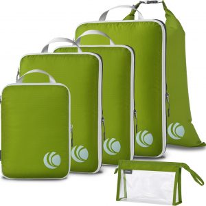 Cipway Compression Packing Cubes, Ultralight Luggage Organizer Bags with Laundry Bags and Clear Toiletries Bag, Travel Essentials for Carry on Suitcase (6 Piece,Green)