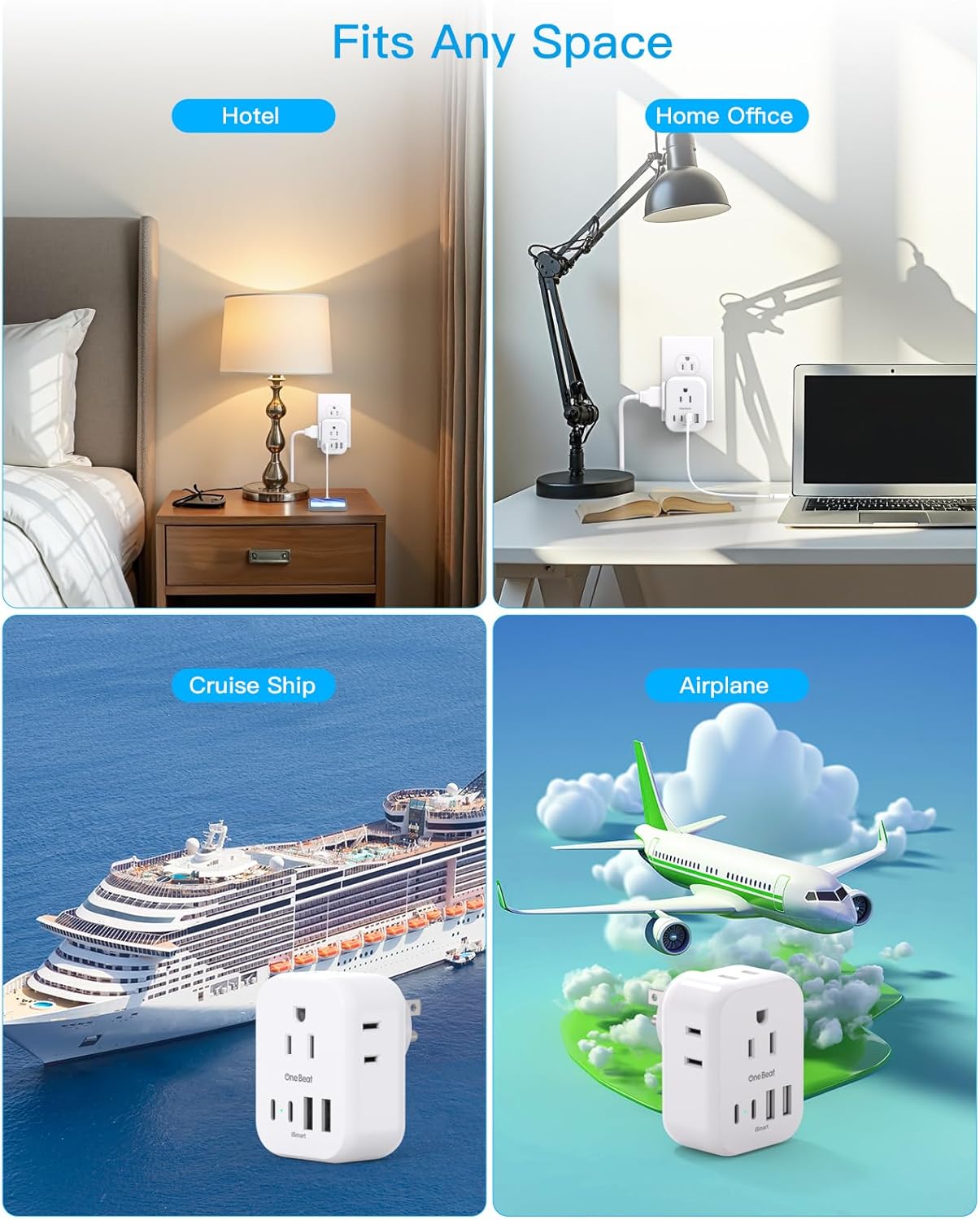 Travel Cruise Ship Essentials, Multi Plug Wall Outlet Extender with 4 Outlets 4 USB (2 USB-C), Cruise Approved Power Strip Non Surge Protector, Plug Adapter, Travel Cruise Must Have Accessories - Image 7