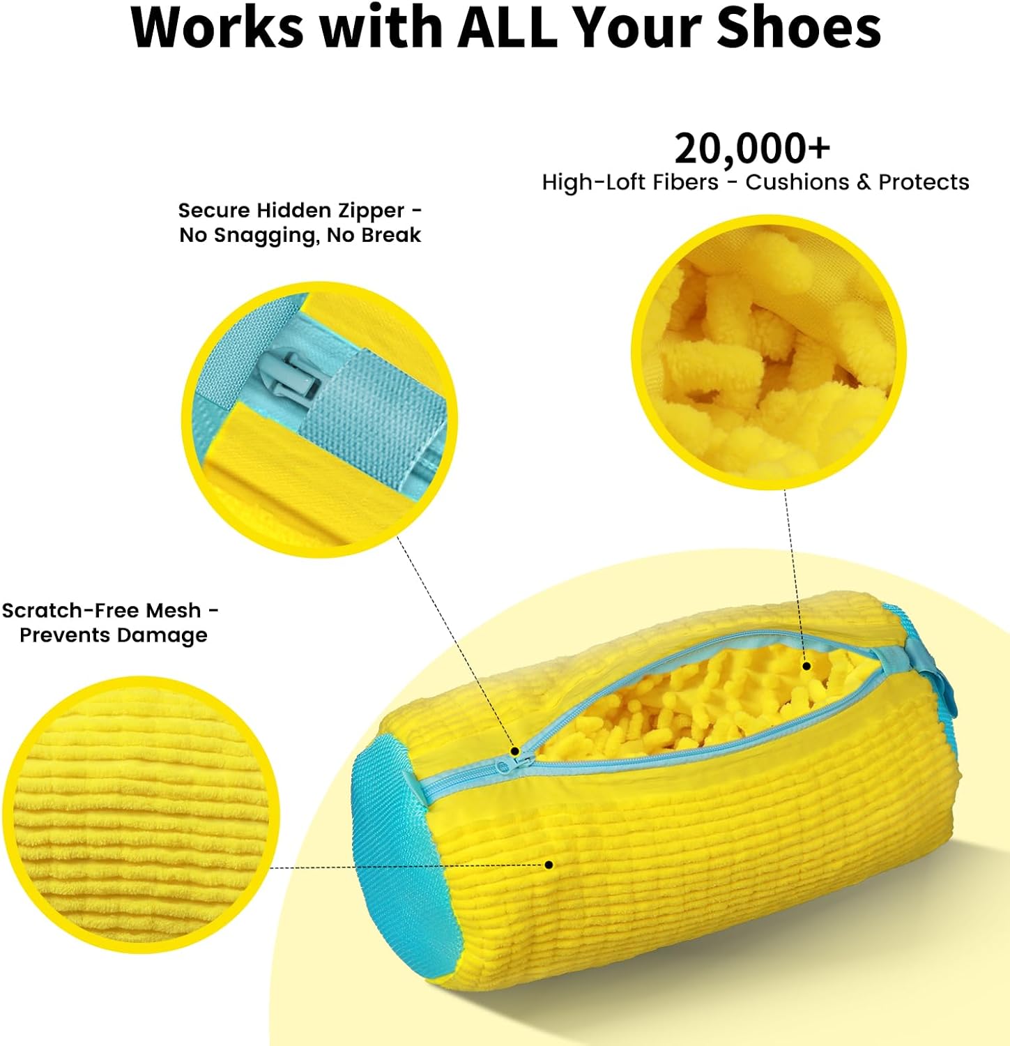 XQXA Shoe Washing Machine Bag 2-Pack - Reusable Shoe Washing Bag with Hidden Zipper, Machine Washable Shoe Bag for Sneakers, Tennis & Athletic Shoes (Yellow) - Image 4