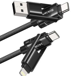 Silkland 4 in 1 Charging Cable 240W Fast Charging Cords 5FT, Nylon Braided, USB A/C to C/Lightning Multi Charger Cable, Universal iPhone Charger Compatible for iPhone 17 16 15 14 /MacBook/iPad/Android