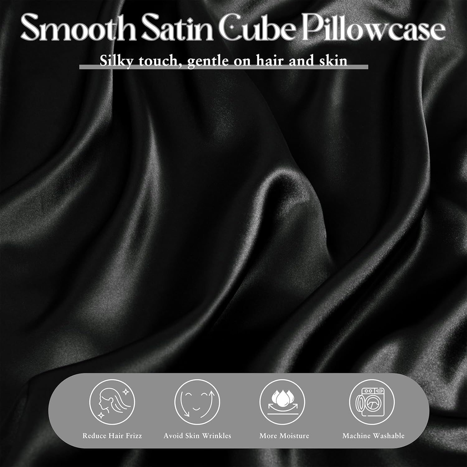 VACVELT Satin Cube Pillow Case for Side Sleepers, Black Satin Pillowcase Cube Pillow Cover with Hidden Zipper, Silky and Smooth Satin Pillow Case for Cube Pillow (24"x12"x5.5") - Image 3