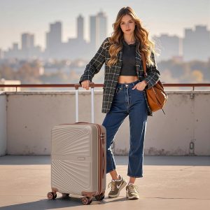 Carry On Luggage Set 22x14x9 Airline Approved Luggage Sets 3 Piece,Suitcases with Wheels,ABS Hard Case Luggage with TSA Lock Spinner Wheels(20 Inch,BP/TB)