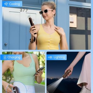 JISULIFE Handheld Mini Fan, 3 IN 1 USB Rechargeable Portable Fan [12-19 Working Hours] with Power Bank, Flashlight, Pocket Design for Travel/Summer/Concerts/Lash, Gifts for Women (Brown)