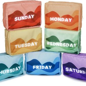 Paterr 7 Pcs Days of Week Packing Cubes Travel Cubes for Kids Colorful Luggage Organizers for Lightweight Packing Suitcase Bags for Boys Girls Family Camp Summer Vacations Accessories