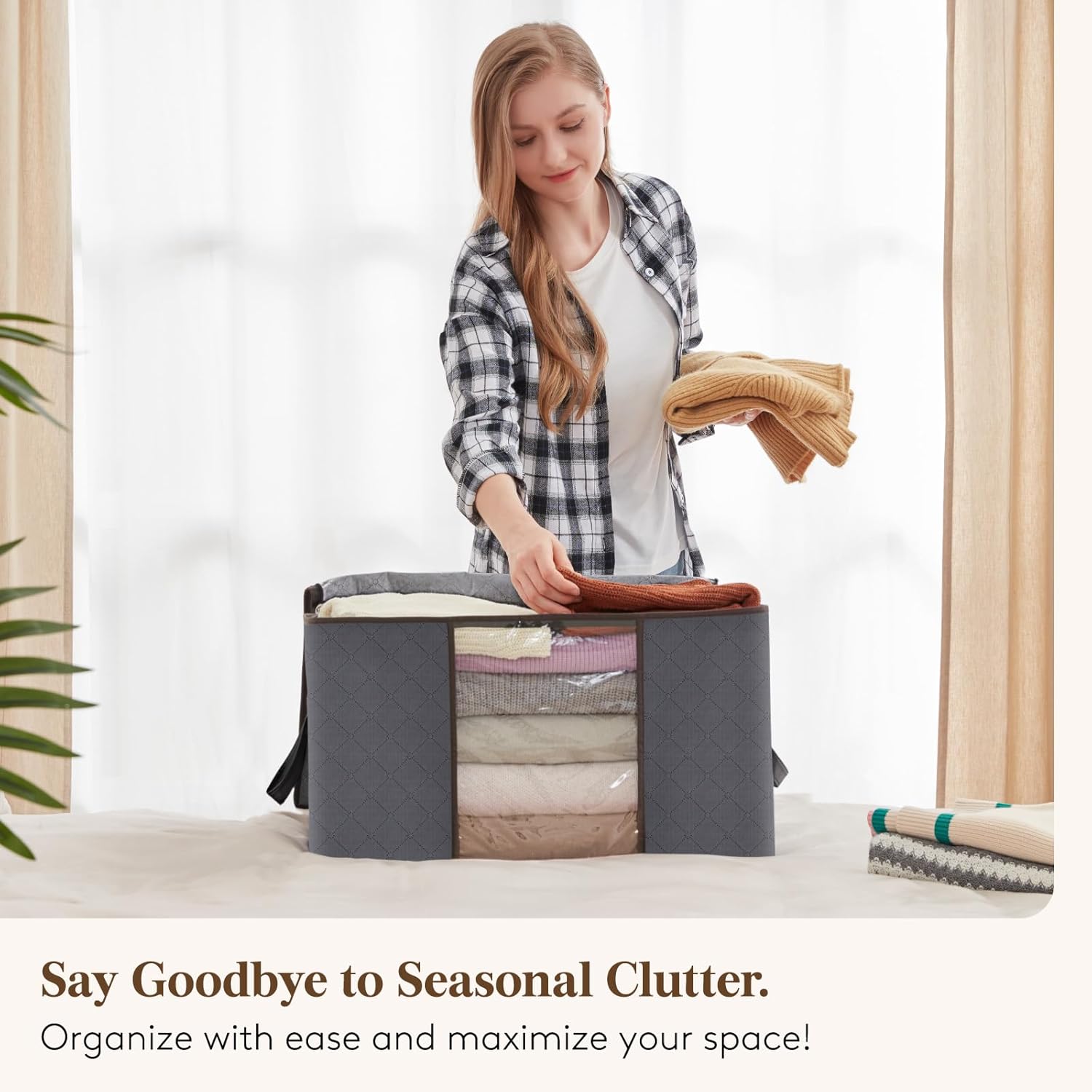 Lifewit 6 Pack Clothes Storage Bins with Lids, Foldable Blanket Storage Bags with Zippers, Clear Window and Reinforced Handles, Closet and Organization for Clothing, Sweater, Comforter, Bedding, Gray - Image 8