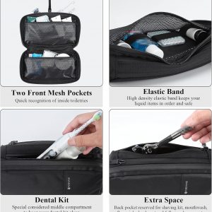 Purevave Compact Mens Toiletry Travel Bag Hanging, Mens Dopp Kit for Travel Waterproof, Wash Pouch Black