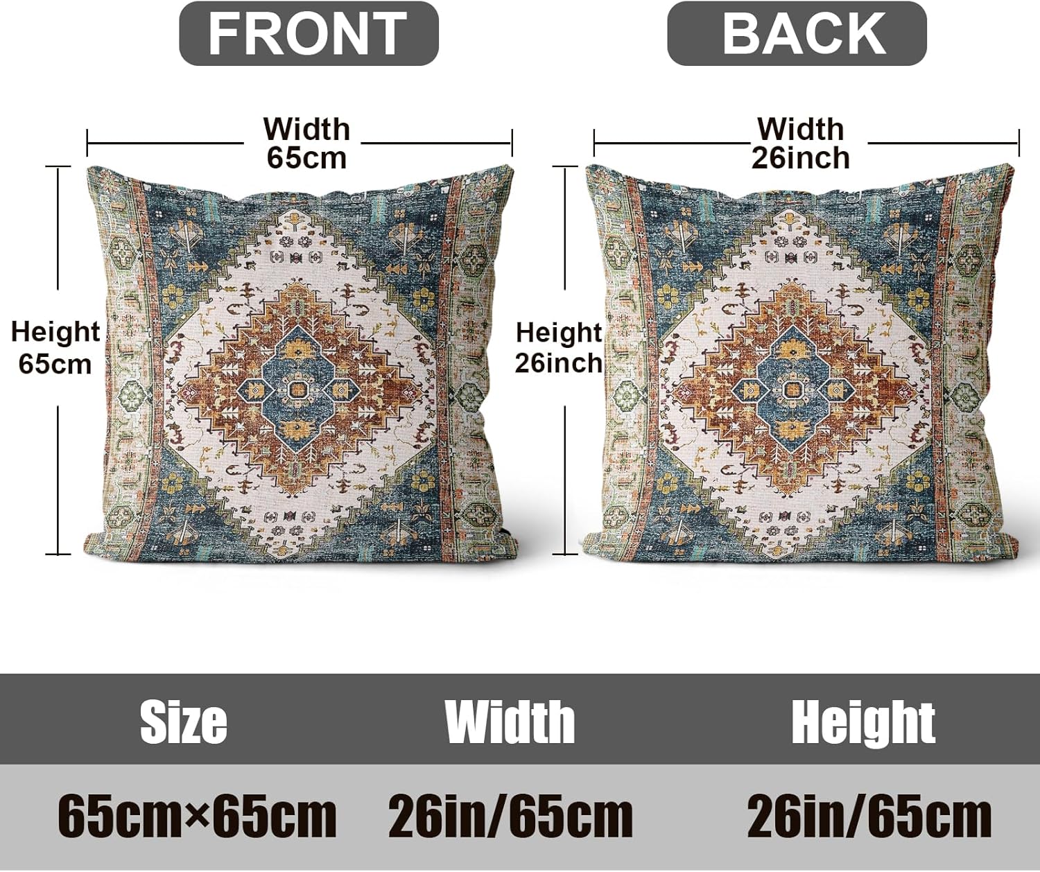 ZSYTZL Boho Throw Pillow Covers 26x26 inch Set of 2,Soft Pillowcases Bohemia Carpet Pattern Decorative Sofa Living Room Bed Square Pillow Case Cushion Cover-Blue Green - Image 5