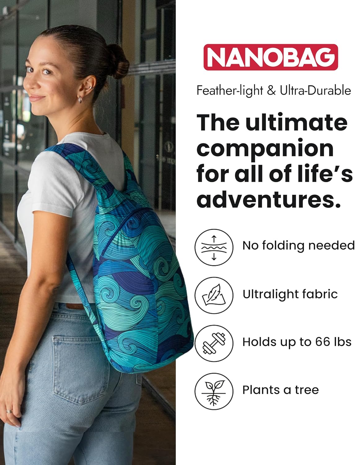 Nanobag Ultralight Foldable Backpack for Traveling and Compact Mini Hiking Pack for Men & Women, Reusable Collapsible - Image 3