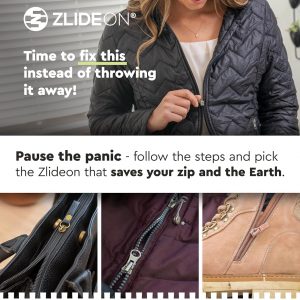 Zlideon Zipper Repair Kit for Metal Zippers – 1pcs, Black (L/5) | Instant Zipper Pull Replacement Slider for Denim, Jeans, Jacket, Boots, Winter Coats, Handbags | Easy to Install | Made in Germany