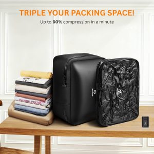 Megaback Vacuum Bags for Travel with Pump, Reusable Vacuum Compression Bags for Luggage, IP68 Waterproof, Top-open Design, Fits 20/24/28 Inch Suitcase (2PC+Pump, 43L)