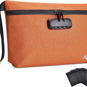 Storage Bag with Combination Lock 12.6″x7.5″ Large Storage Container Medicine Lock Bag Travel Cosmetic Certificates Organizer Great Christmas Gift Orange