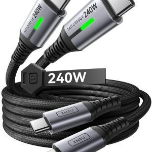 INIU USB C to USB C Cable,240W Fast Charging Type C Charger Cord,Braided USBC Phone Charger Cable for iPhone 17 16 Pro Max Samsung S25 S24 Laptops MacBook Air 15 M3 iPad Switch[3.3 ft + 3.3 ft. Black]