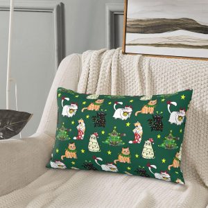 yhogxte Christmas Cat Pillow Cases 20″x30″ with Hidden Zipper Pillow Case Soft Breathable Rectangular Pillow Covers Pillowcase with Christmas Cat on it