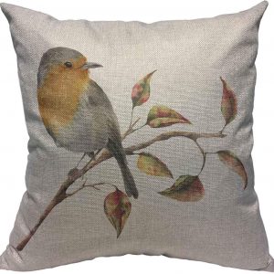 VERSUSWOLF Throw Pillow Covers Robin Sitting On Tree Branch Red Yellow Leaves Autumn Bird Fall White Nature Cotton Linen Decorative Square Pillowcases Cushion Cover 18 X 18 Inch