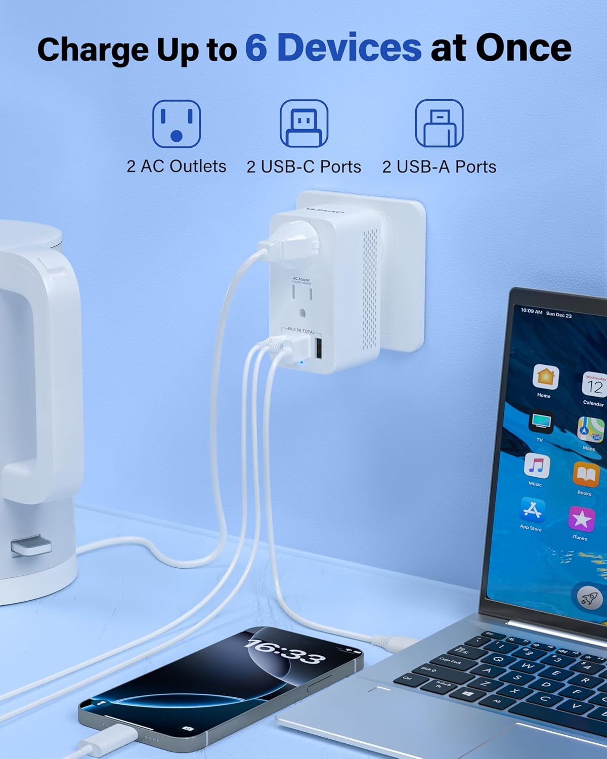 VASAIKO Voltage Converter US to Europe, 220 to 110 Converter for European Travel, Power Converter Adapter Combo with 2 USB-A 2 USB-C Port & UK/AU/US/IT/European Travel Plug Adapters - Image 3