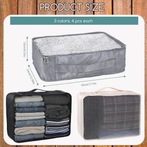 SHENLIU 12 Pcs XL Packing Cube for Travel Luggage Organizer, 17.7 x 12.99 x 4.72 inches Reusable Black Gray Beige Mesh Travel Luggage Bags for Hiking Camping Accessory