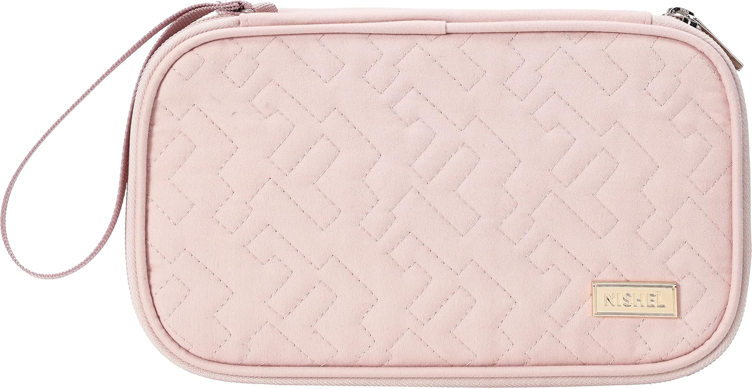NISHEL Travel Cord Organizer Case, Double Layers Tech Electronic Bag, Essentials for Charger, Cable, Phone, Flash drive, Medium, Pink - Image 8