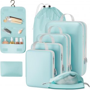 Utook 8 Set Compression Packing Cubes for Travel, Double Zipper Space-Saving Expandable Compression Packing Cubes, Sturdy Zippers and Seams for Sorting and Organizing Travel Luggage Items
