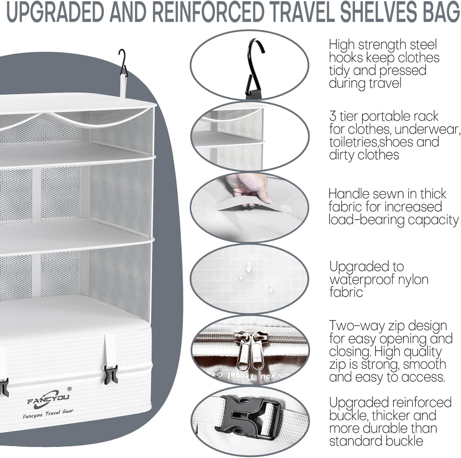 Compressible Packing Cubes Portable Hanging Closet Shelves 17"x12"x24" Extendable Travel Organizer Nylon Packing Bags for Suitcase - Image 5