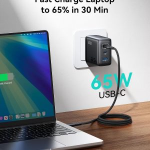 INIU for iPad Charger, 3-Port 65W PD iPad Charger Fast Charging with USB C to C Cable Cord, Compact Type C Wall Charger with Foldable Plug for iPad Pro Air 13 11, MacBook Air M3, iPhone 17 16 Pro Max