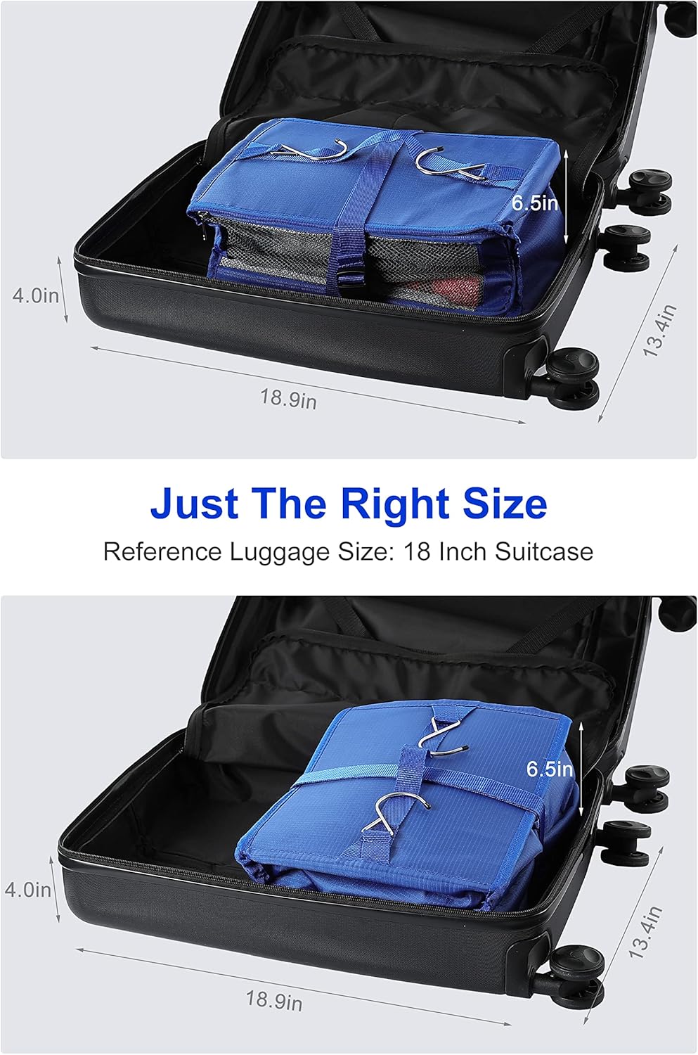 ELEZAY Hanging Packing Cubes Portable Closet 3-Shelf Travel Collapsible Compression Garment Organizer for Carry-on Luggage Suitcase Space Saver Bag X-Large_12*10 * 24 in, Blue - Image 5