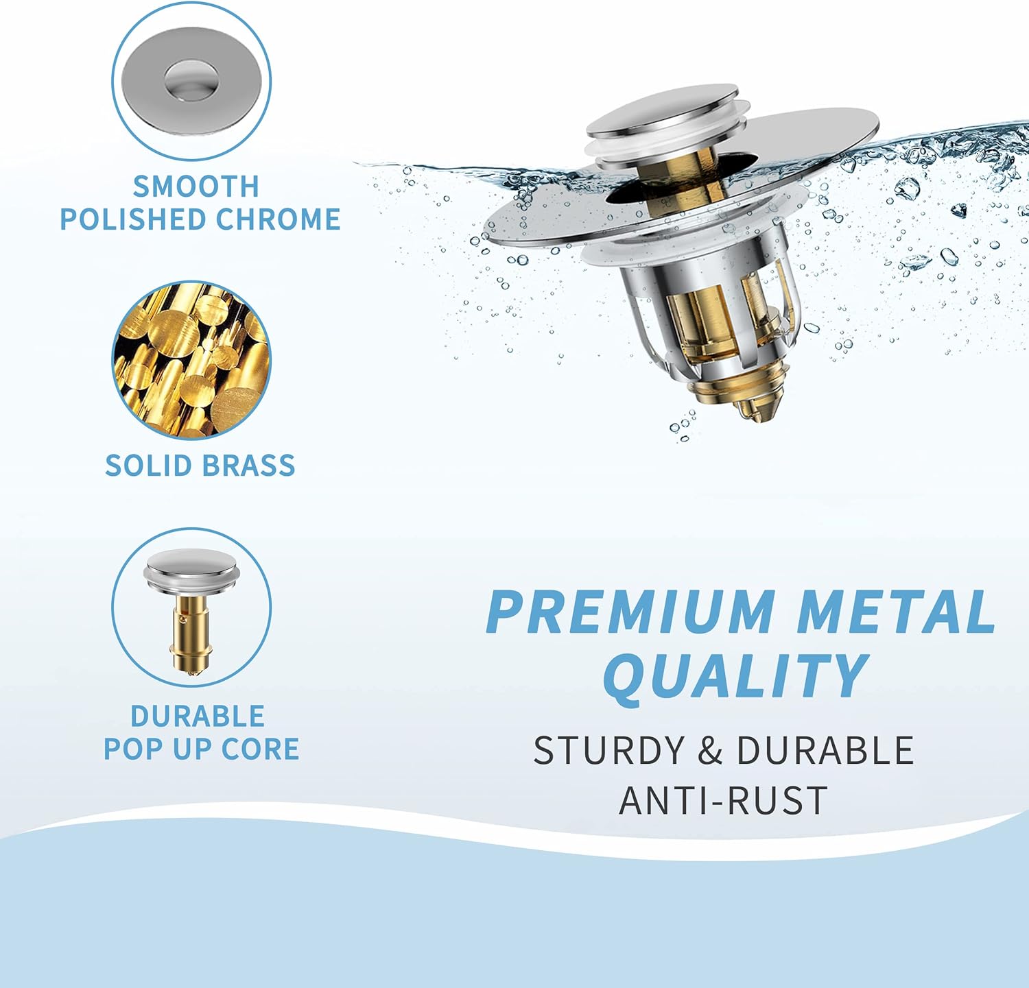 Universal 2 in 1 Bathroom Sink Stopper, Pop Up Bathroom Sink Drain Strainer with Anti-Clogging Filter Basket, Bathroom Drain Stopper Sink Plug for 1.06"-1.65" Basin Drain Holes - Image 2