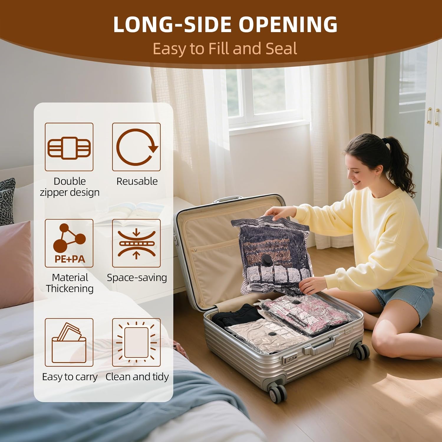 Travel Vacuum Storage Bags with Rechargeable USB Pump, 6 Pack Carry-On Size Compression Packing Bags for Luggage and Suitcase, Space Saver for Clothes and Clothing Travel - Image 6