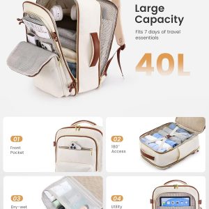 LOVEVOOK Carry On Travel Backpack for Women, Airline Approved Personal Item Bag with 17″ Laptop Compartment, 40L Water-Resistant Weekender Backpack for Travel, Commuting, Business Trips