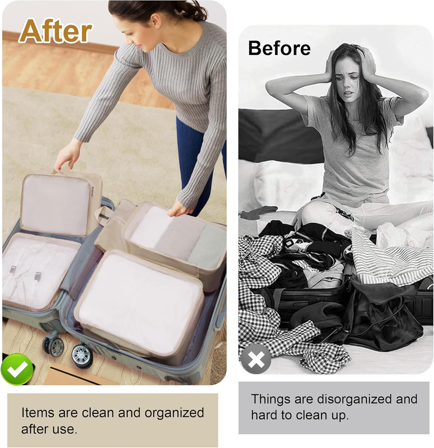 Ebbniur Packing Cubes, 7 Pcs Travel Packing Organizers for Suitcases, Large Capacity Travel Luggage Organizer Set includes 7 Storage Bags, Travel Essentials for Women or Men (Beige) - Image 6