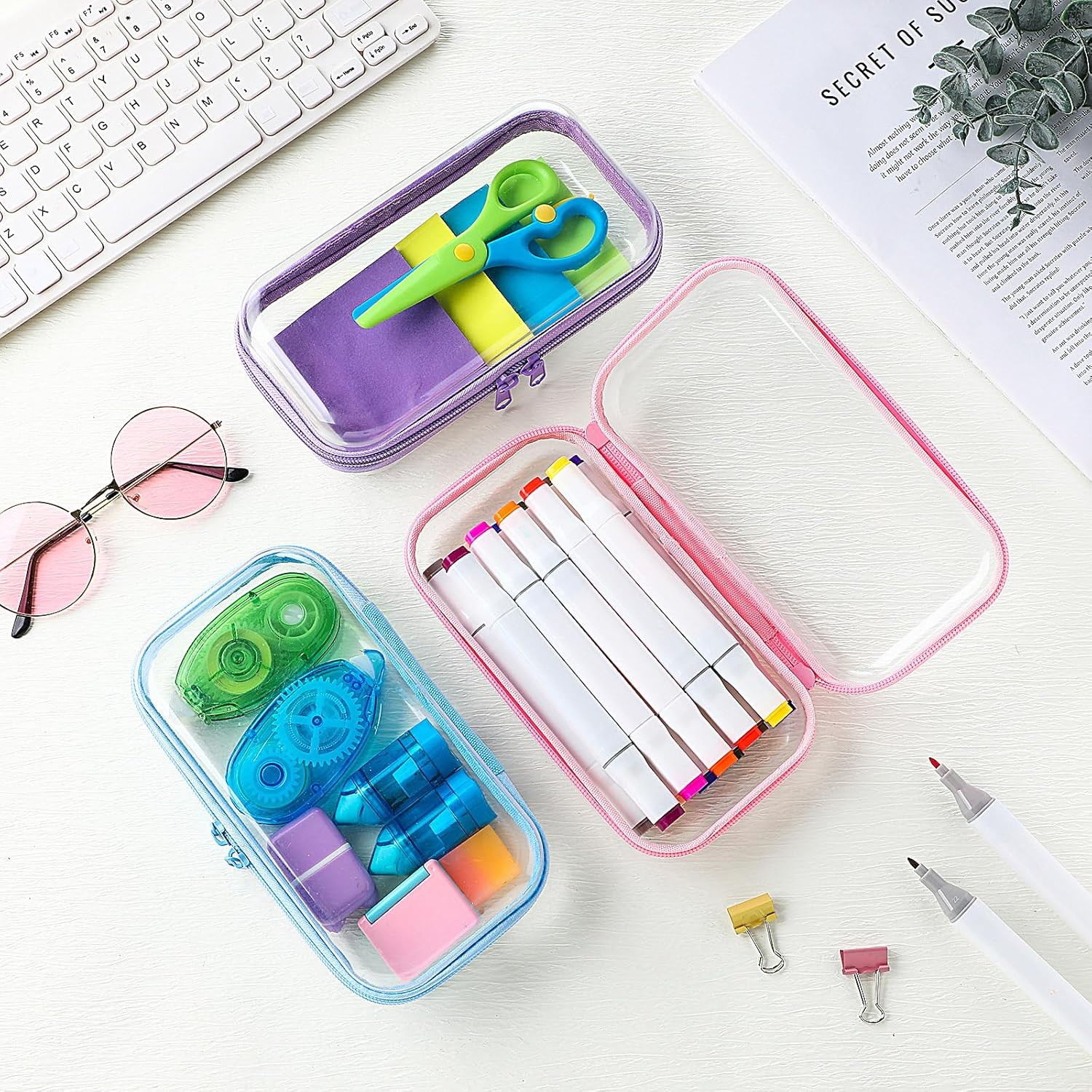 Hoolerry 3 Pcs Clear Hard Zipper Case Makeup Bag Plastic Zipper Pouch Christmas Storage Case Portable Travel Organizer Bin for Cosmetics, Building Blocks, Puzzles(Multicolor,S) - Image 6