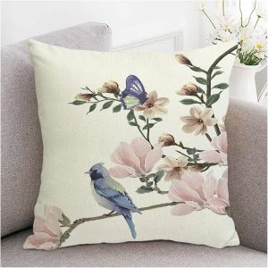 Decgarsun Bird Flower Decorative Pillow Covers 18×18 Linen Outdoor Square Pillow Case Cushion Cover for Sofa Couch Bedroom