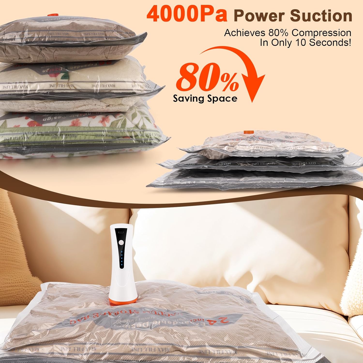 Travel Vacuum Bags with Pump - 15 Pack Space Saver Bag for Travel & Home, Clothes, Bedding, Blankets, Seasonal Storage - Image 2