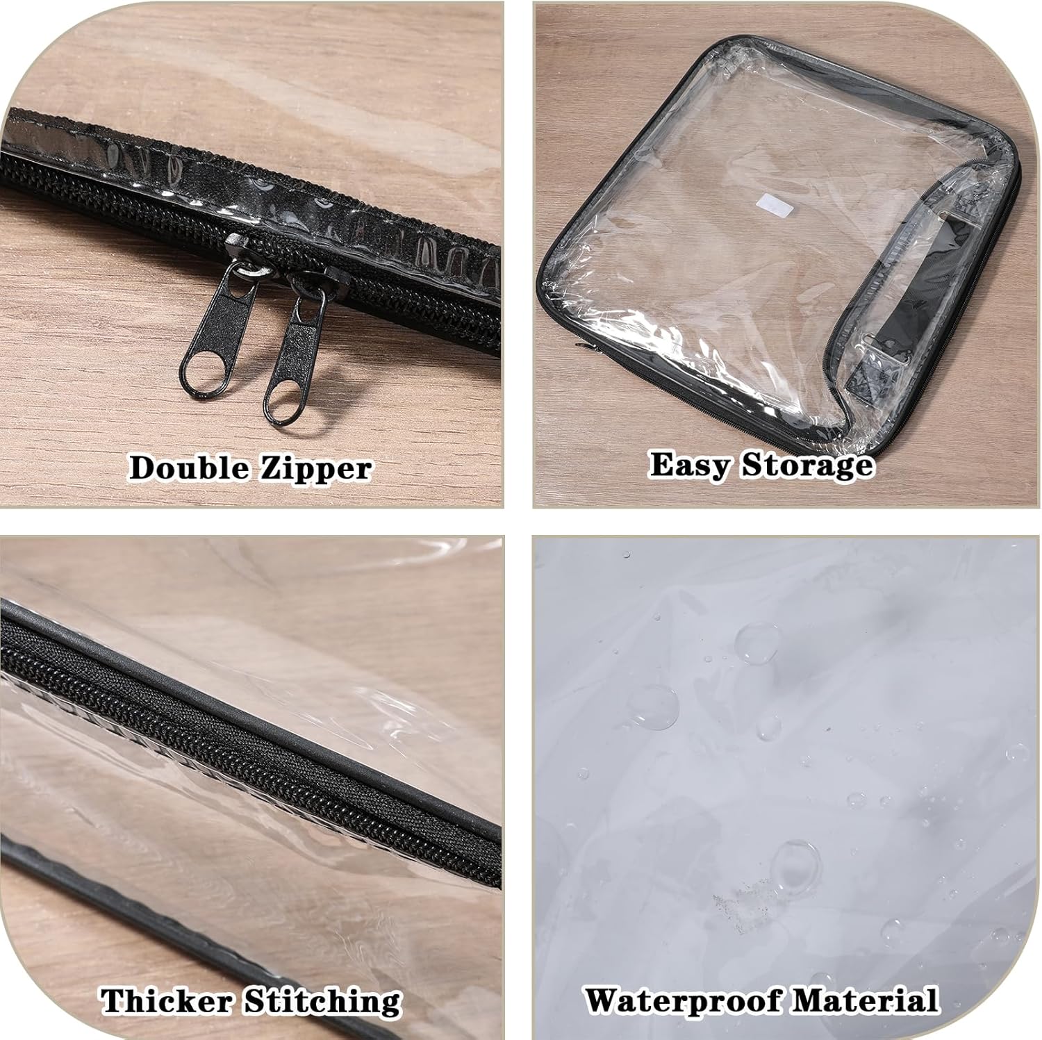 6 Pack Large Clear Travel Packing Cube, See-Through PVC Organizer, Vinyl Zippered Storage Bags Multipurpose Pouch with Handle for Suitcase Pants, Cashmere, Sweaters Shirts Dress Storage - Image 3