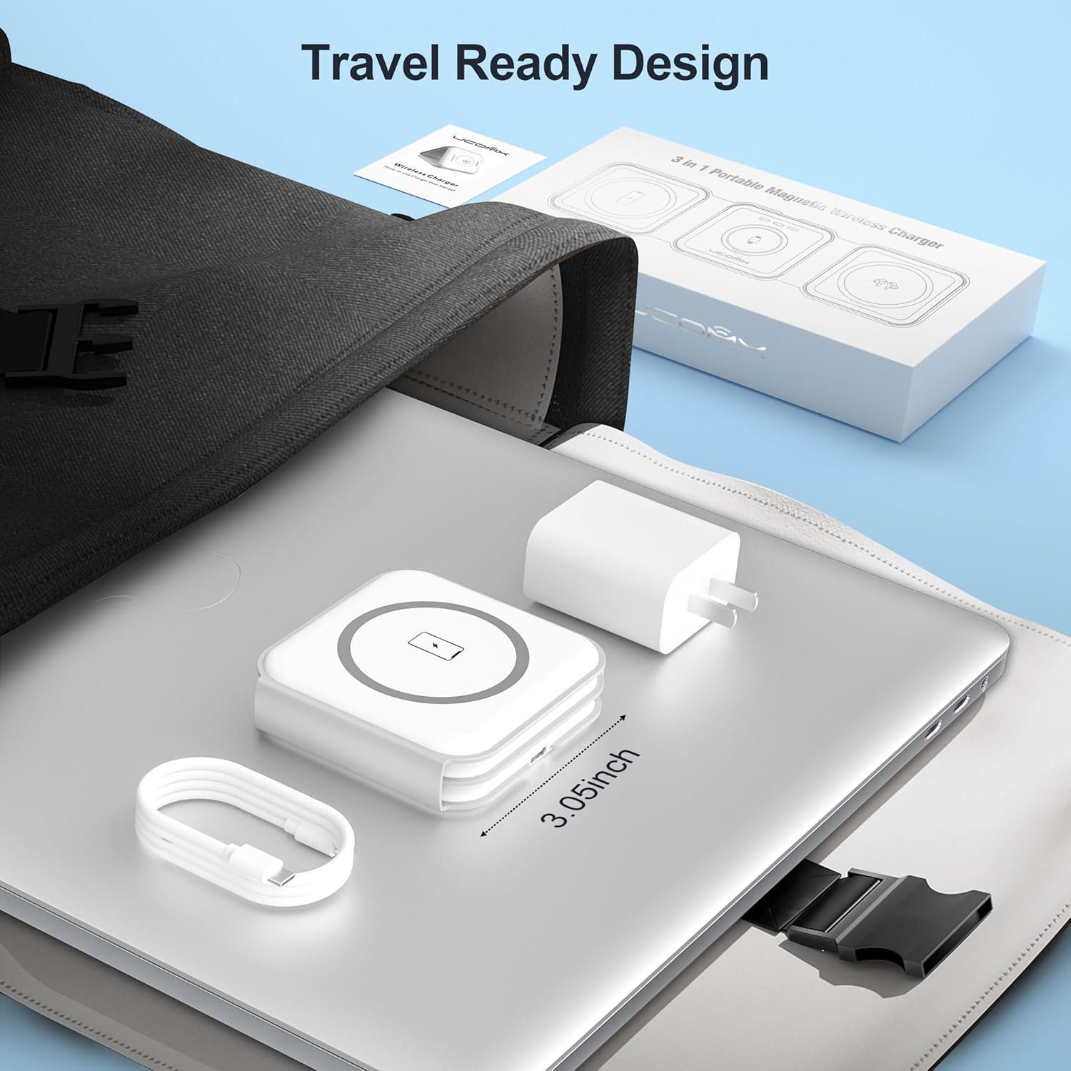 UCOMX 3 in 1 Charging Station for Multple Devices,Foldable 3 in 1 Wireless Charger for Travel,NANO Wireless Charging Station for iPhone17 16 15 14 13 12 Pro Max/Watch 10 9 8 7 6 5 4 3 Ultra/AirPod Pro - Image 7