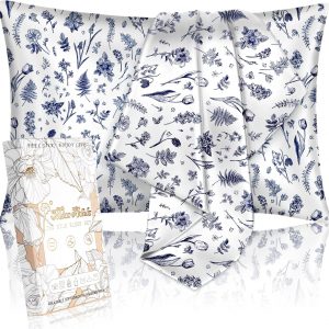 Miss Adola 2 Pack Satin Pillowcase – Queen Size 20 x 30 Inches with Hidden Zipper Smooth and Comfortable Pillow Covers Hair and Skin Care for Moms and Women, Blue Line Flower