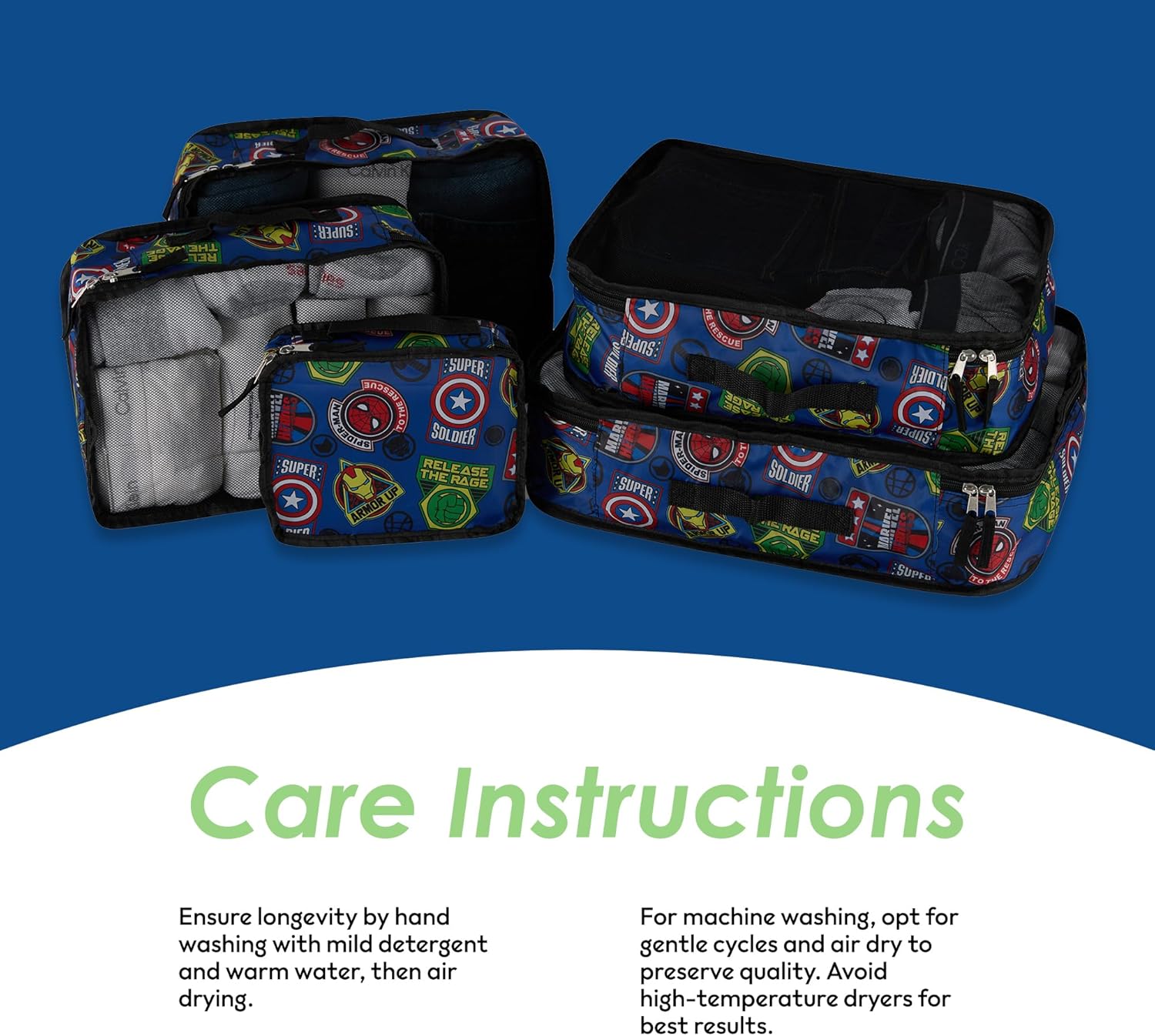 Marvel Comics 5-Piece Packing Cube Set - Spiderman, Ironman, Captain America - 5 Piece Packing Cubes Compression Travel Essential Accessories - Luggage Suitcase Organizer Set - For Kids, Adults - Image 7