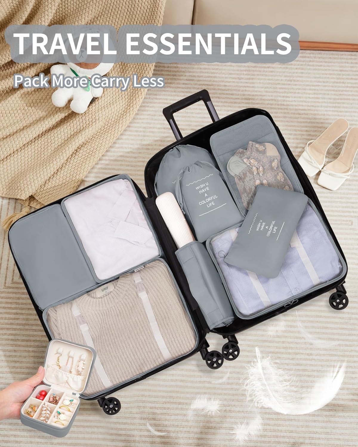 Packing Cubes 11 Set, Suitcase Organizers, Luggage Organizer Bags for Travel, Packing Cubes for Travel, with Toiletry Bag Essentials,Gray - Image 3