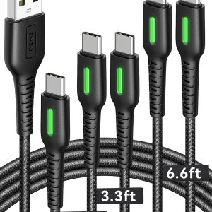 INIU USB C Cable, 5-Pack [1.6/3.3/6.6 ft] 3.1A Fast Charging Type C Cord, Nylon Braided USB A to USB-C Phone Charger Cable for iPhone 16 15 Series Samsung Galaxy S21 S20 S10 Google Pixel 7 6 etc