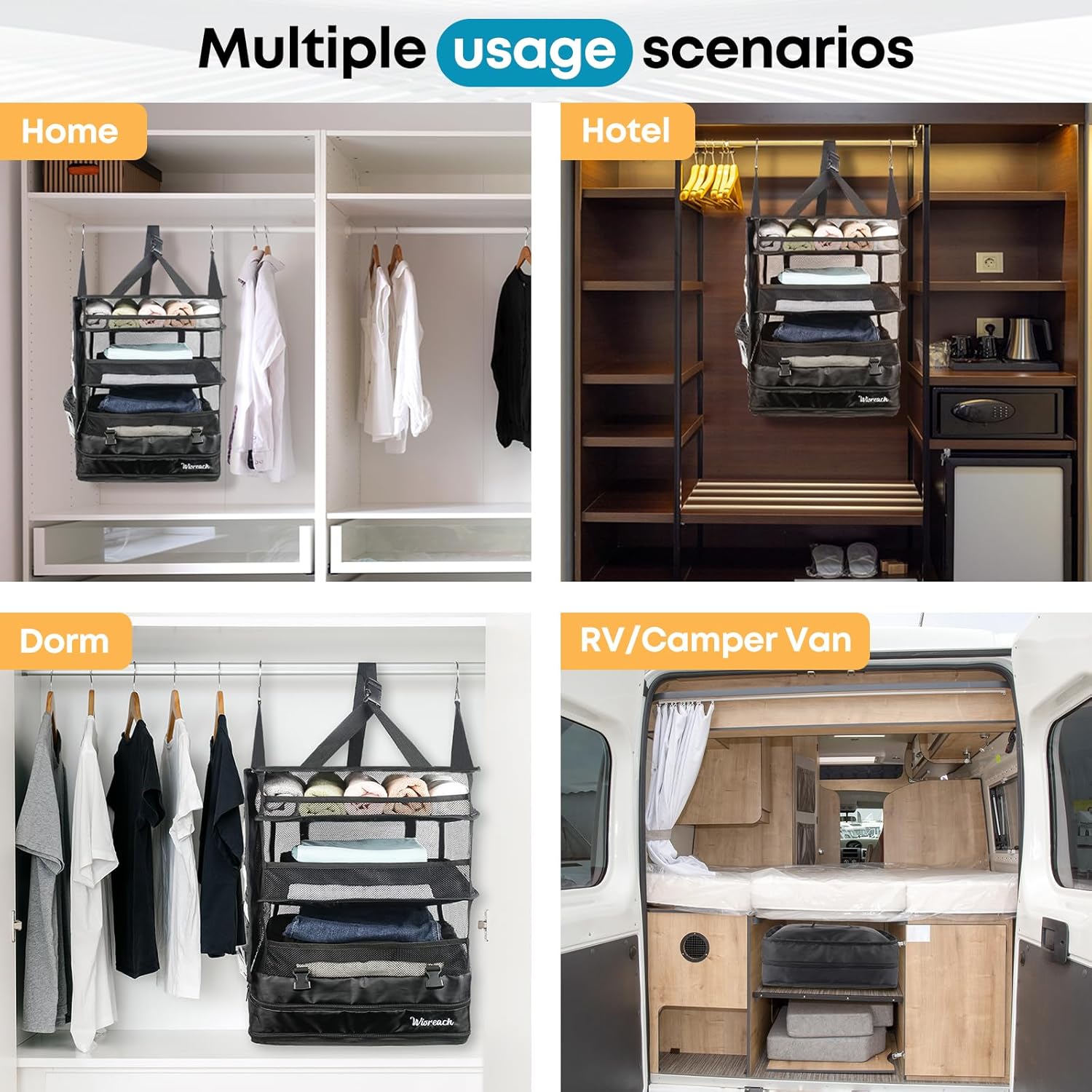 Hanging Suitcase Organizer & Travel Shelves, Packing Cubes for Travel, Suitcase Organizer for Carry-on Luggage, Easy Packing & Wrinkle-Free Clothes, Black (Fits Most Travel Bags) - Image 7