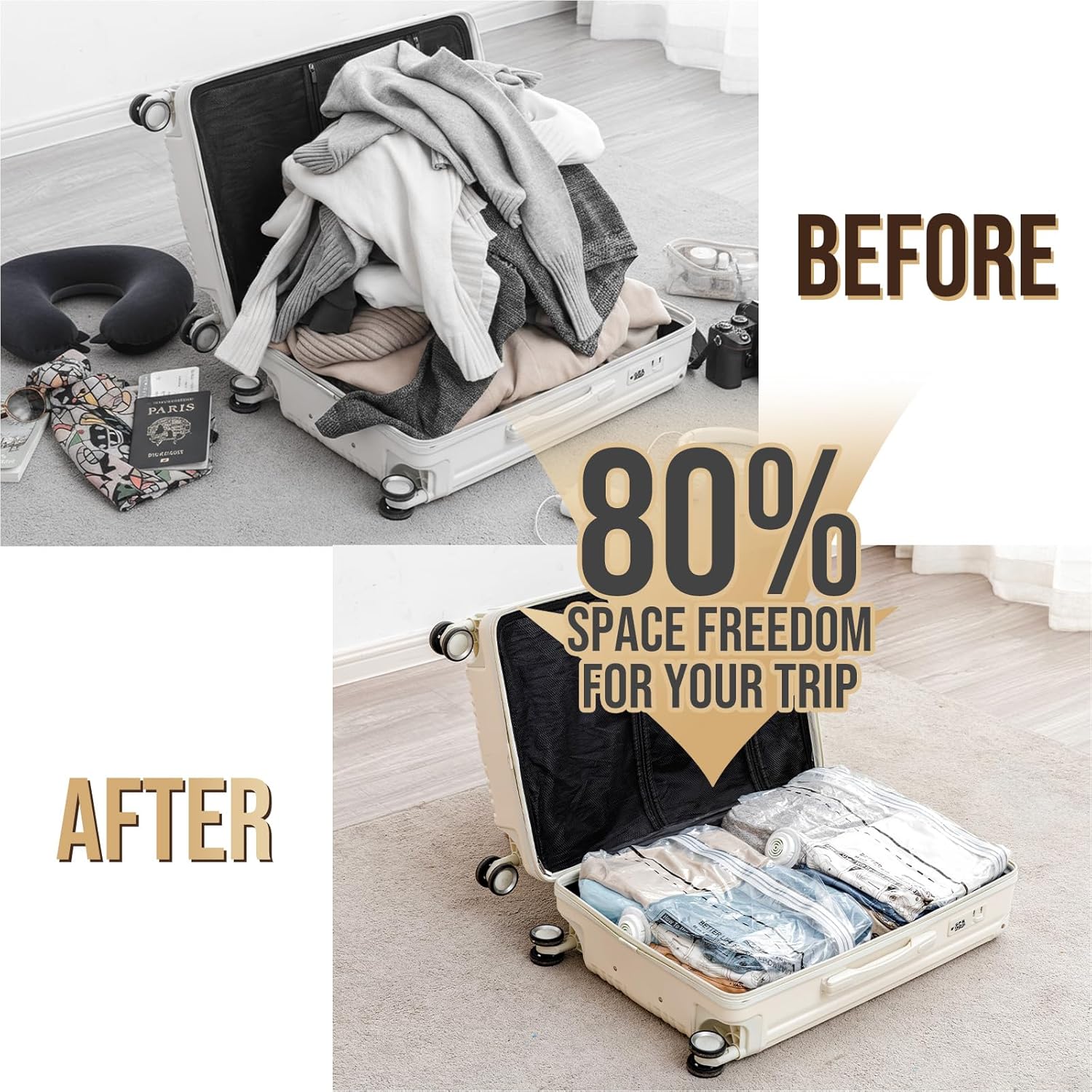 TAILI 8 Pack Cube Vacuum Storage Bags, Medium Size (25x19x11 inch), Vacuum Seal Bags for Clothing, Travel Compression Packing for Clothes, Blankets, Baby Clothes, Travel Accessories - Image 6