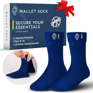 Wallet Sleeve Wallet Socks – Anti Pickpockets Crew Socks for Women and Men w/Genius Hidden Zipper Pockets for Travel, Running