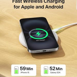 Belkin Wireless Charging Pad 15W – Qi Charger, Charging Station for Apple iPhone 17, iPhone 16/15/14 Series, AirPods, Samsung Galaxy S25, Galaxy S24, Pixel 10 – Power Supply and Cable Included – White