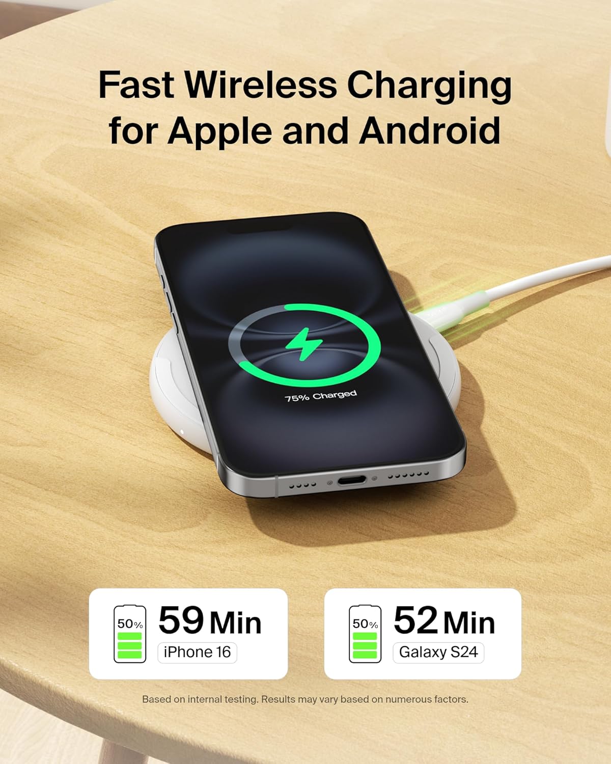 Belkin Wireless Charging Pad 15W - Qi Charger, Charging Station for Apple iPhone 17, iPhone 16/15/14 Series, AirPods, Samsung Galaxy S25, Galaxy S24, Pixel 10 - Power Supply and Cable Included - White - Image 2