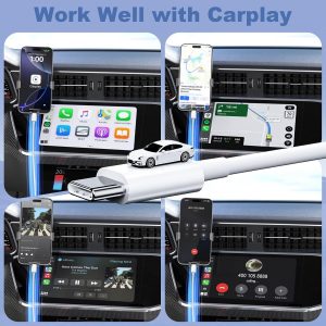 Car Carplay Cable for iPhone 17/15/16/16 Pro Max/Plus, USB A to USB C Cable for Car Carplay Charger, 3A Fast Charging USB C Cord for iPad Pro Air USB to C Charging Cable 3FT/0.9m, White