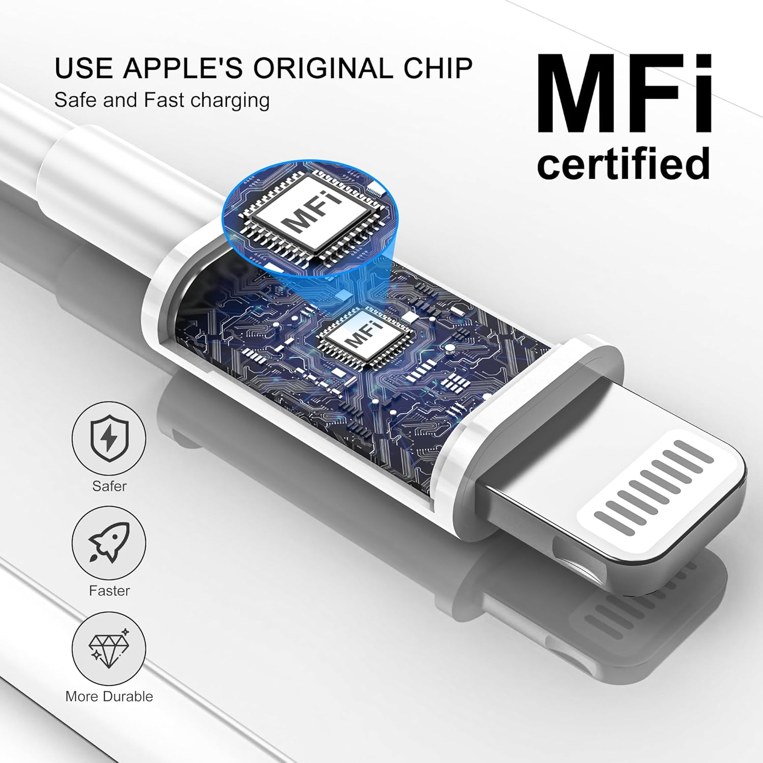 Car iPhone Carplay Cable, Car Charger Cord, USB A to Lightning Cable Fast Charging & Data Transfer for iPhone 14/13/12/11 Pro Max XR XS X 8 7 6 Plus SE Tangle-Free,3ft White - Image 3