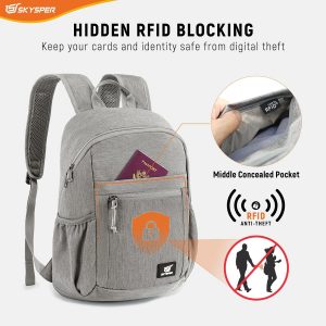 SKYSPER Anti Theft Hiking Backpack, 18L RFID Packable Travel Daypack, Lightweight Foldable Back Pack for Walking Daytrip