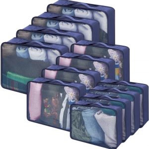 Silkfly 12 Pcs Packing Cubes for Suitcase Travel Luggage Bags Bulk Mesh Organizer Set for Hiking Camping Backpacking Clothes Accessories (Navy Blue,XL, L, M Size)